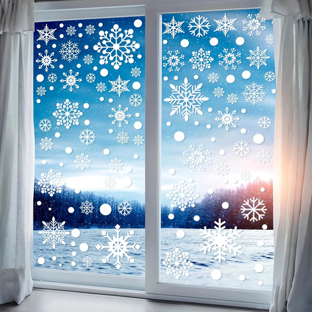 Christmas Window Clings Snowflakes Decals Merry Christmas Glass Window Cling Stickers Xmas Santa Claus for Wall Decal Decoration