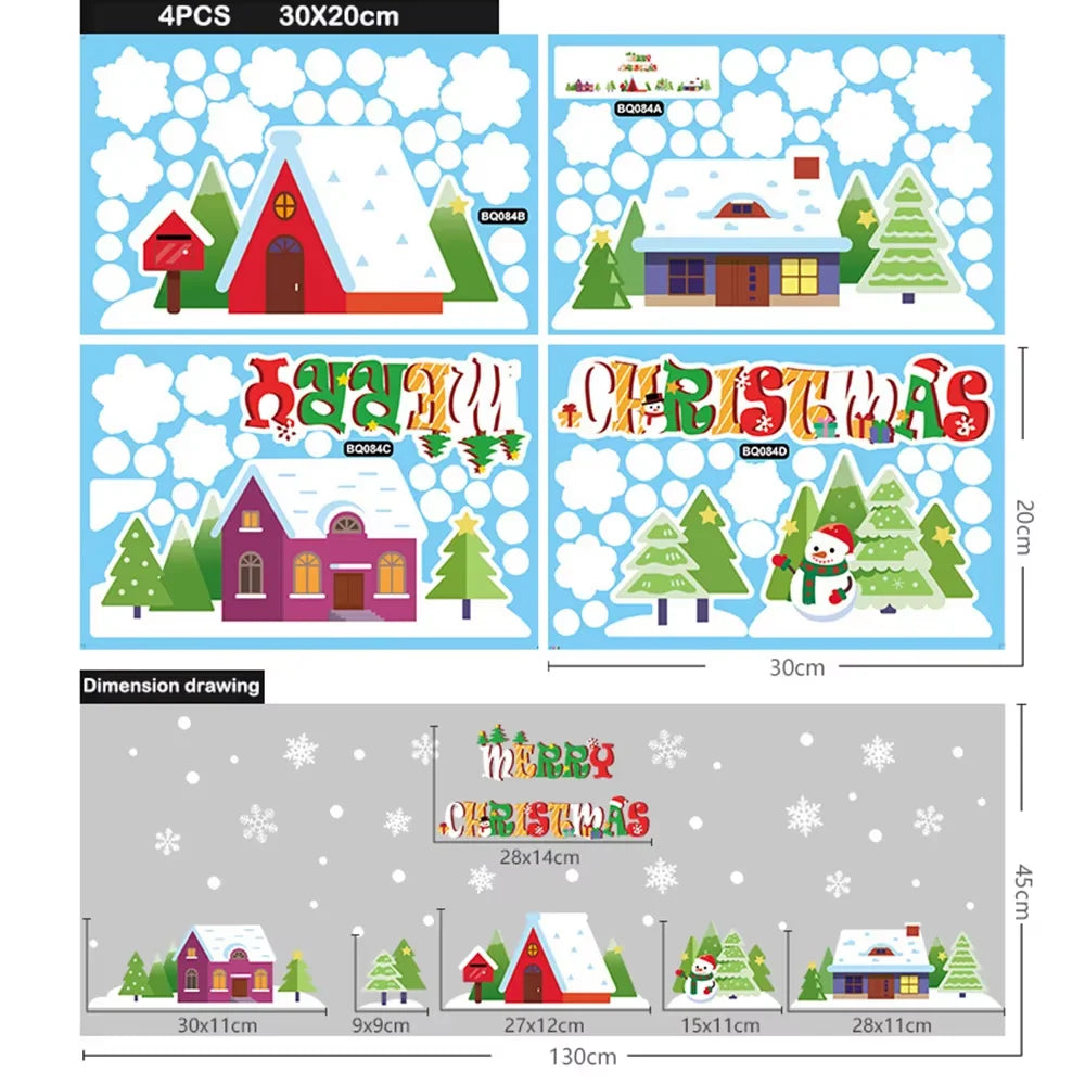 Christmas Window Clings Snowflakes Decals Merry Christmas Glass Window Cling Stickers Xmas Santa Claus for Wall Decal Decoration