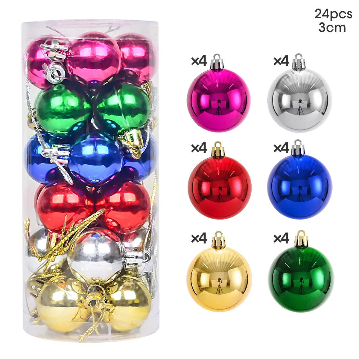 24pcs 3cm Christmas Balls Christmas Tree Ornaments Ball Xmas Hanging Tree Pendants Home Party Christmas Tree Decor New Year Gift