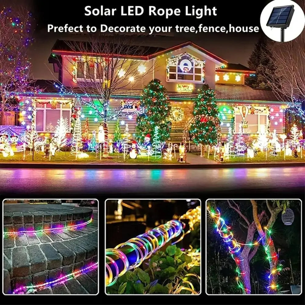 Outdoor Solar Tube Rope Led Light Garden Christmas Decoration Fairy String Light 32m/22M/12M/7M Outdoor Wedding Party Led Lamp