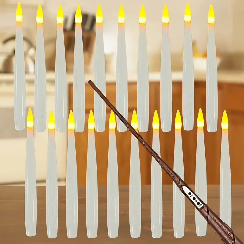 Floating Candles with Magic Wand Flickering Warm Light LED Flameless Candle,for Christmas Halloween Party No Batteries Included