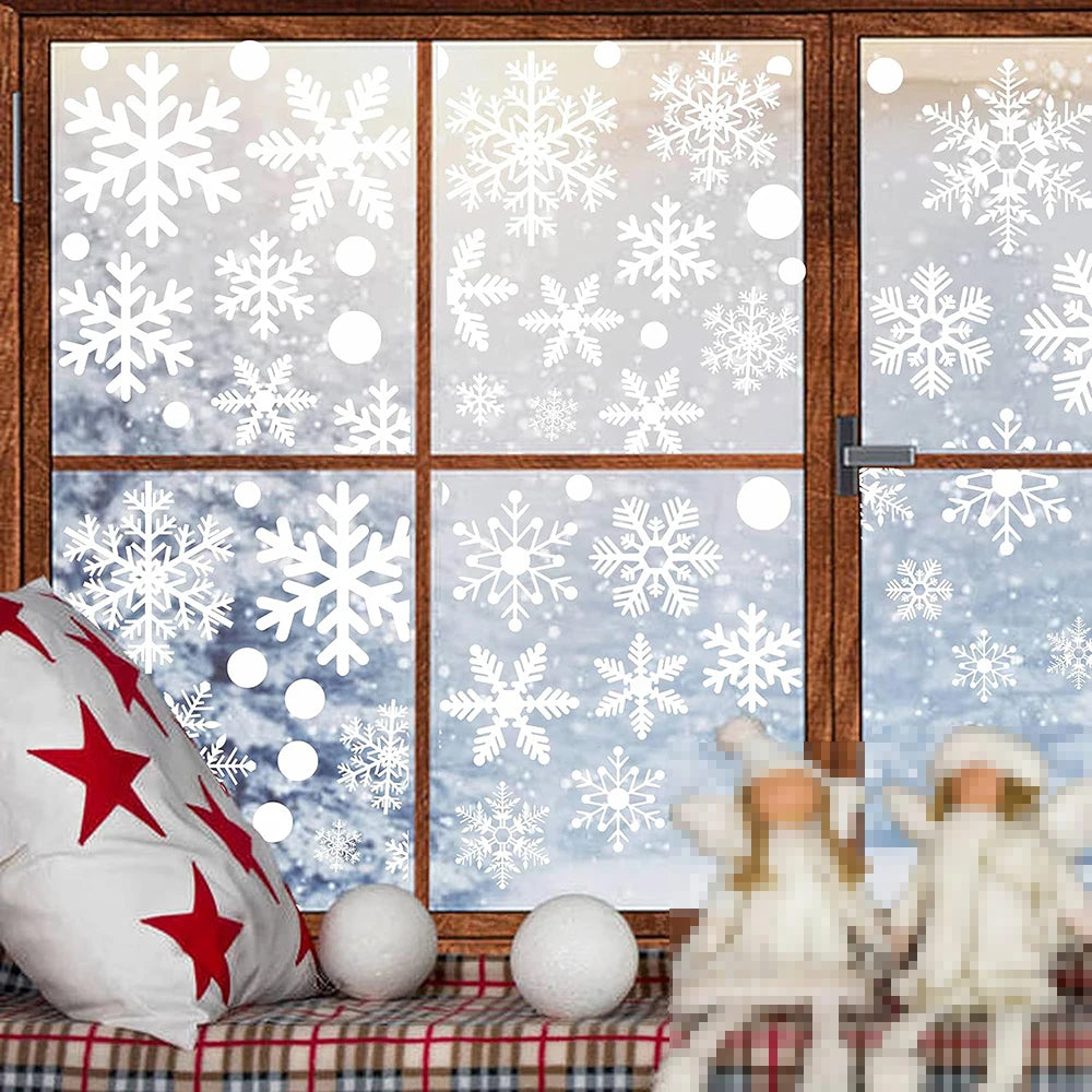 Christmas Window Clings Snowflakes Decals Merry Christmas Glass Window Cling Stickers Xmas Santa Claus for Wall Decal Decoration