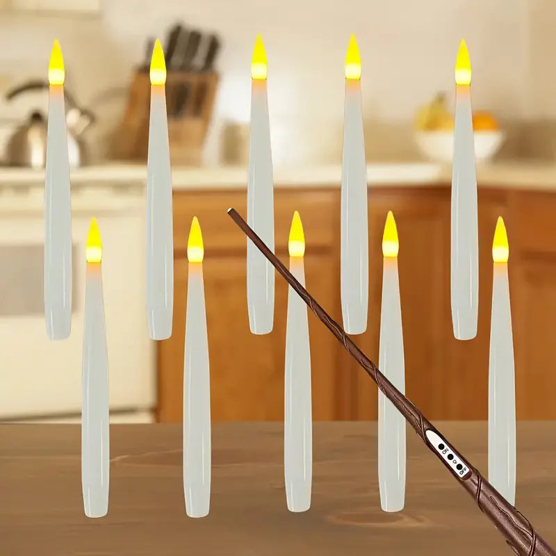 Floating Candles with Magic Wand Flickering Warm Light LED Flameless Candle,for Christmas Halloween Party No Batteries Included