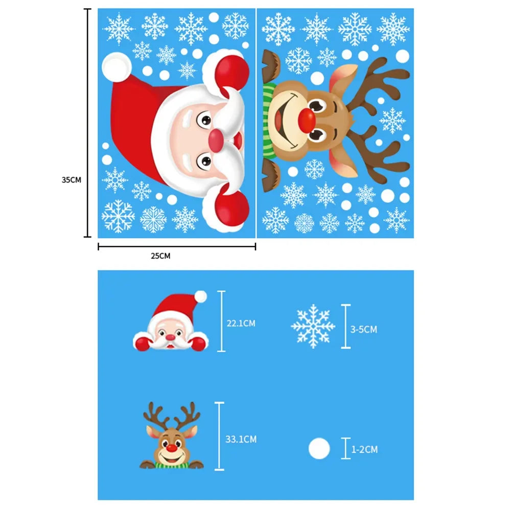 Christmas Window Clings Snowflakes Decals Merry Christmas Glass Window Cling Stickers Xmas Santa Claus for Wall Decal Decoration