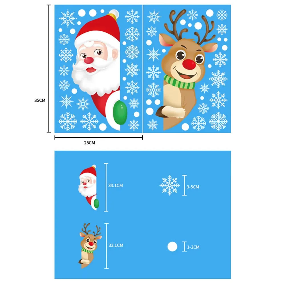 Christmas Window Clings Snowflakes Decals Merry Christmas Glass Window Cling Stickers Xmas Santa Claus for Wall Decal Decoration